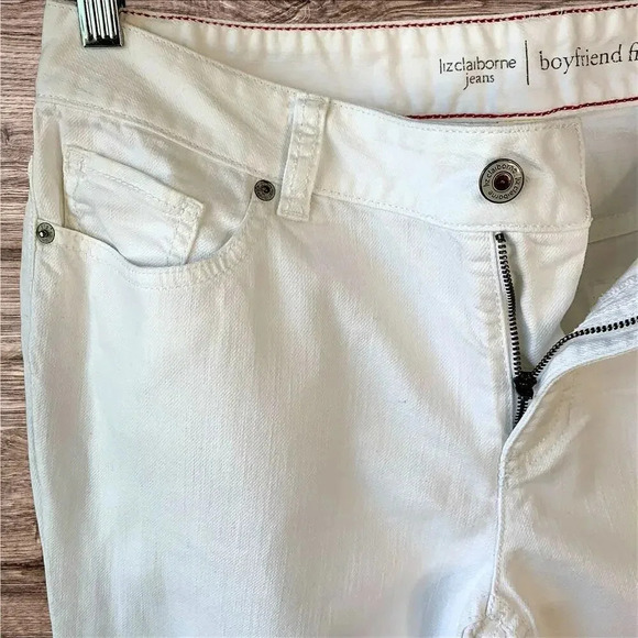 Liz Claiborne Jeans Boyfriend Fit Straight Crop Cuffed Size 10 White Mid Rise - Picture 8 of 16